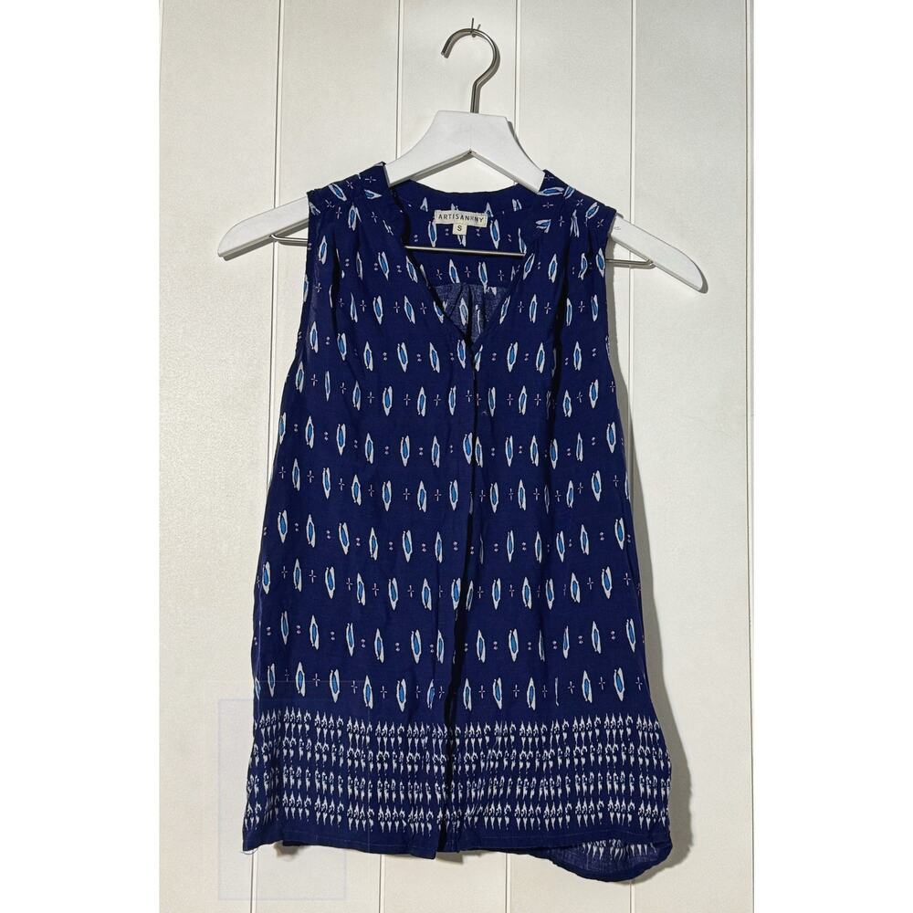 Artisan NY Sleeveless Blouse Boho V-Neck Soft Airy Blue Size Small